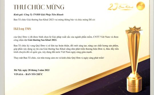 TKSolution được vinh danh tại buổi lễ trao giải thưởng Sao Khuê 2023