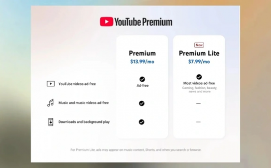 YouTube Premium Lite ra mắt