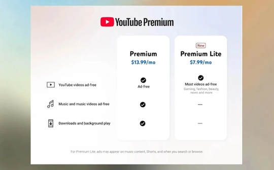 YouTube Premium Lite ra mắt