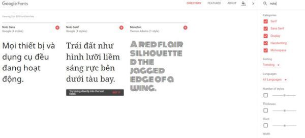 Mẫu font Noto dành cho tiếng Việt