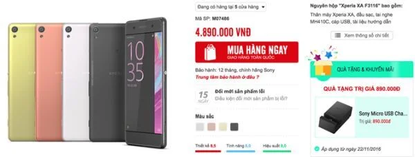 Sony tiếp tục giảm giá Xperia XA, chỉ còn 4,89 triệu đồng