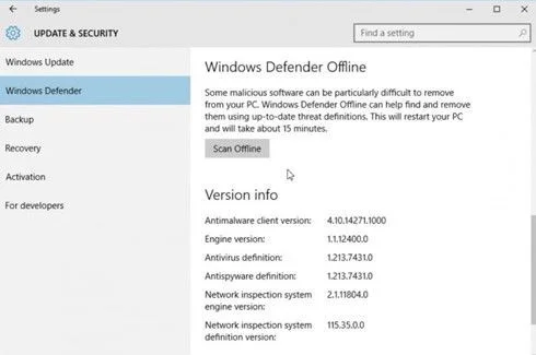 Kích hoạt Windows Defender Offline trong Windows 10