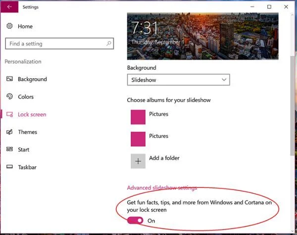 Cách xoá quảng cáo ở màn hình khóa Windows 10