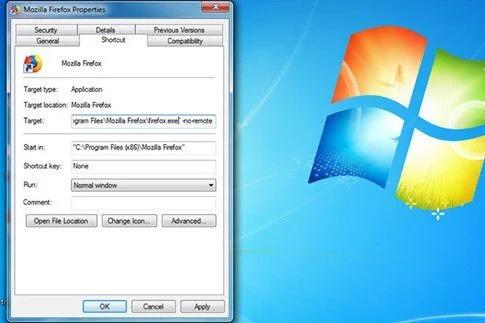Sửa đường dẫn trên shortcut Firefox để có thể sử dụng nhiều hồ sơ tài khoản cùng lúc