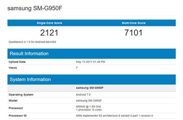 Geekbench: Galaxy S8 phiên bản chip Exynos 8895 đã đạt 7101 điểm