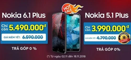 Bộ đôi Nokia 5.1 Plus và 6.1 Plus đồng loạt giảm giá