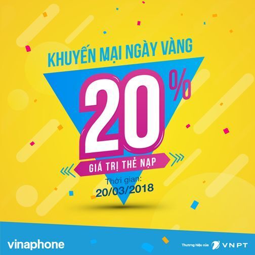 VinaPhone khuyến mại 20% giá trị thẻ nạp trong ngày 20/3