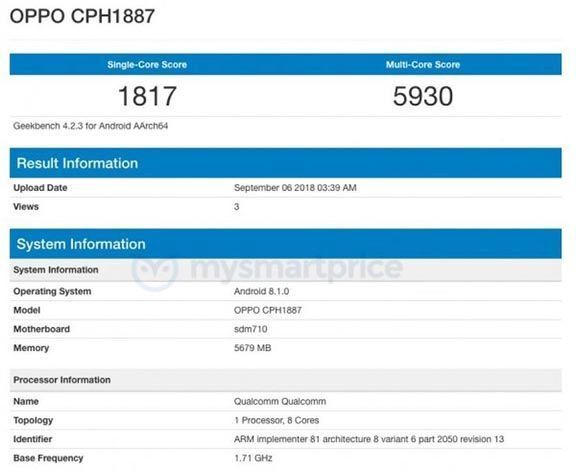 Oppo R17 Pro được trang vi xử lý Snapdragon 710 và 6GB RAM