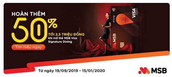 hoàn tiền chi tiêu thẻ, MSB, MSB Visa, MSB Visa Signature Dining, 