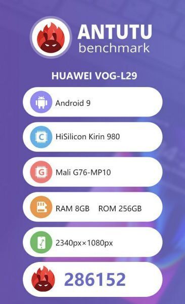 Huawei P30 Pro ghi được 286,152 điểm trên Antutu