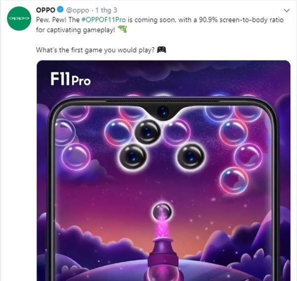 OPPO khoe F11 Pro tỉ lệ màn hình đến 90,9% trong teaser mới