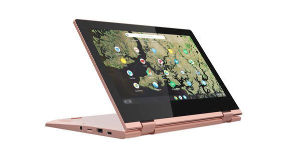 Lenovo Chromebook C340 kết nối bạn với thế giới với 2 cổng USB-C (ảnh là bản 11-inch màu Hồng Cát).