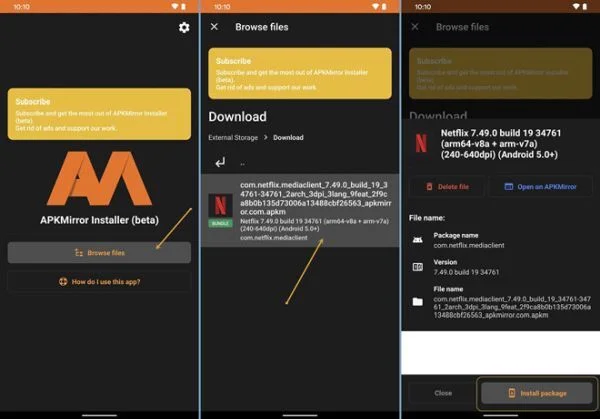 Quá trình cài đặt Netflix bằng APKMirror Installer