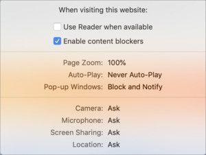 Bỏ chọn ở dòng Enable Content Blockers