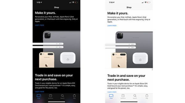 Ứng dụng Apple Store đã hỗ trợ Dark Mode