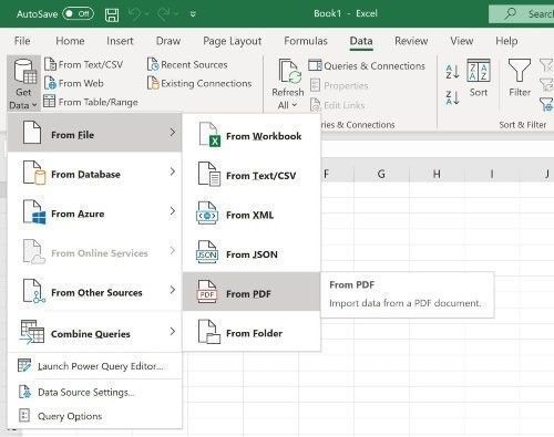 Excel thêm tính năng nhập dữ liệu từ tệp PDF