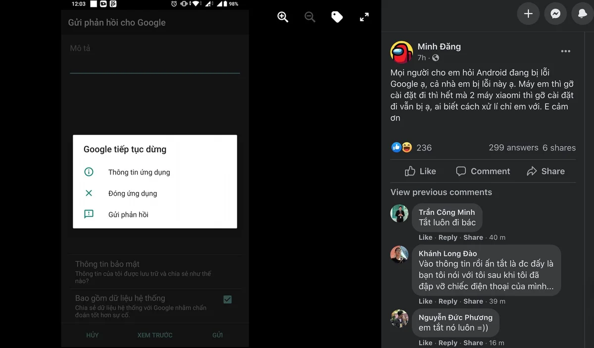 Điện thoại Android đồng loạt gặp lỗi dừng ứng dụng Google