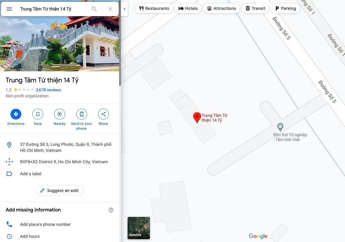Đền thờ tổ nghiệp của Hoài Linh bị gọi là 'trung tâm từ thiện 14 tỷ' trên Google Maps