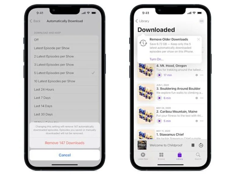 Apple Podcasts giúp tiết kiệm không gian lưu trữ