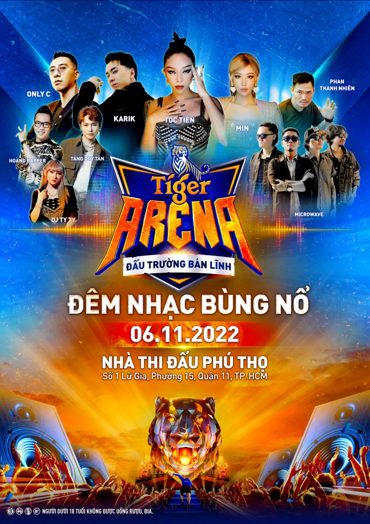 Đấu Trường Bản Lĩnh Tiger Arena cùng Tóc Tiên, OnlyC, Karik… mang trải nghiệm âm nhạc rực lửa chiêu đãi khán giả TP.HCM